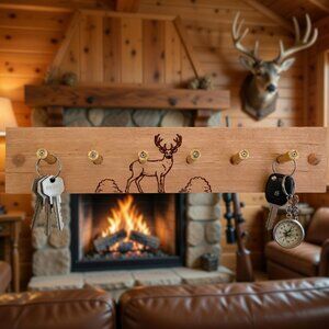 Handmade Buck Deer Key Holder  Maple Wood + Polished .223 Casings | Hunter’s Den